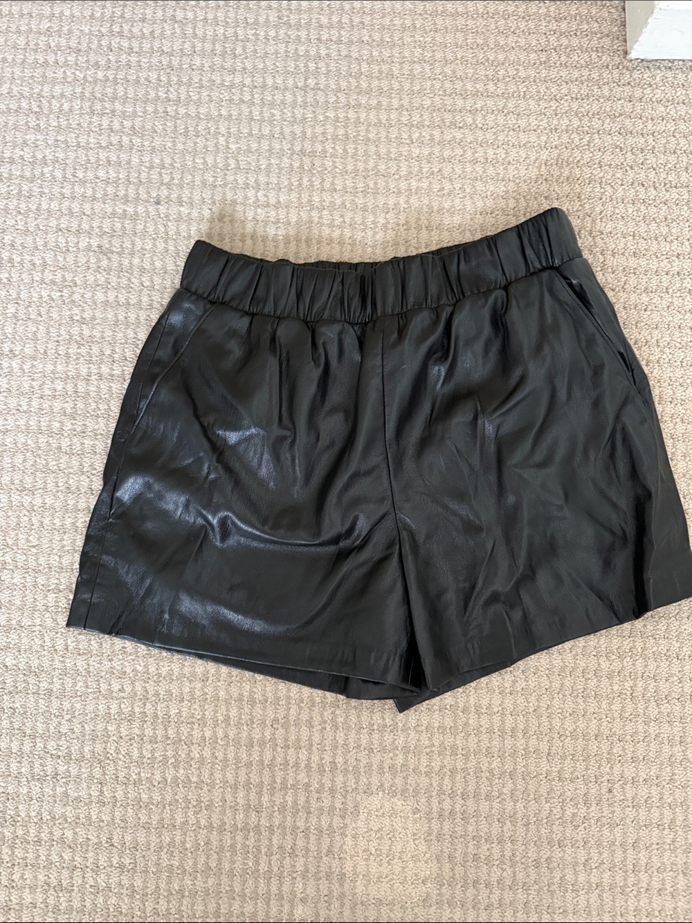 Anine Bing Black Faux-Leather Elastic Waist Shorts